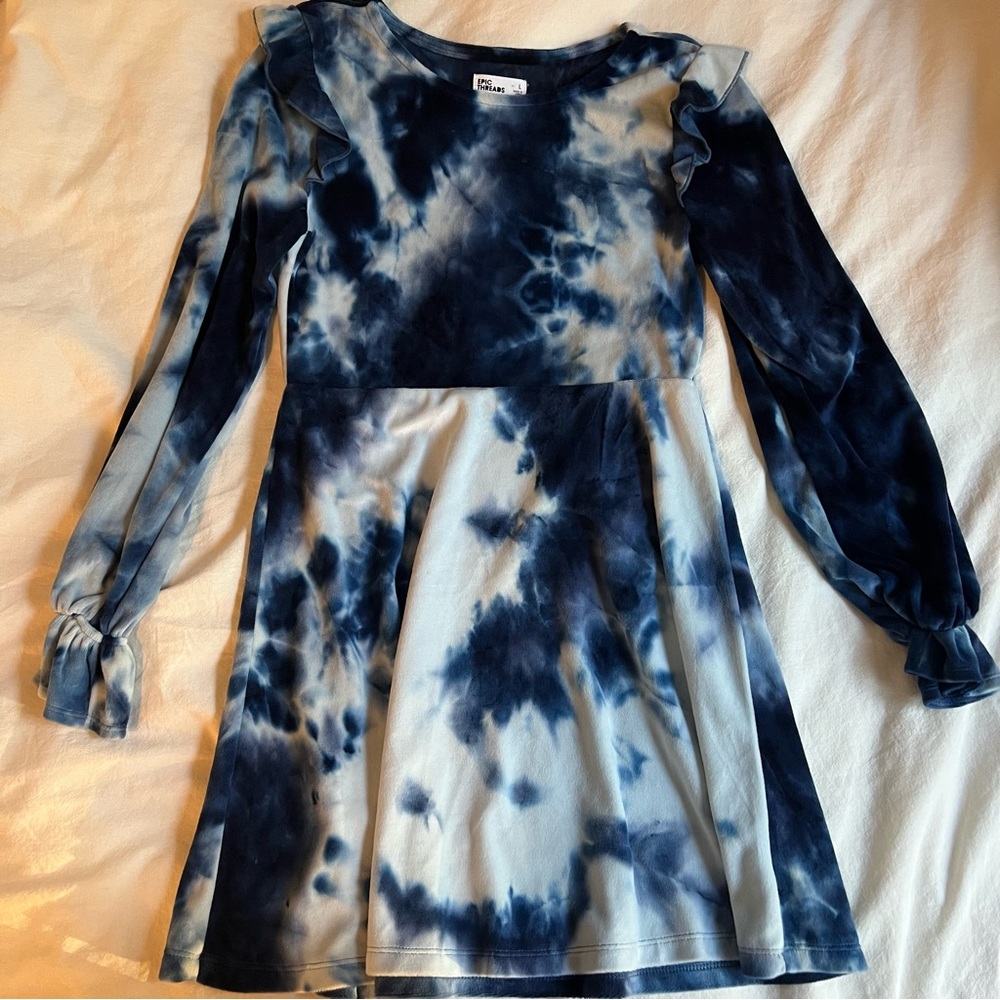 Epic Threads Navy and White Tie-Dye Kids Dress